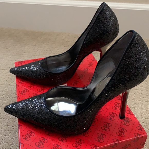 Guess Black Glitter Heels (Used Like New), Black Color, Size 6.5 - Picture 2 of 9